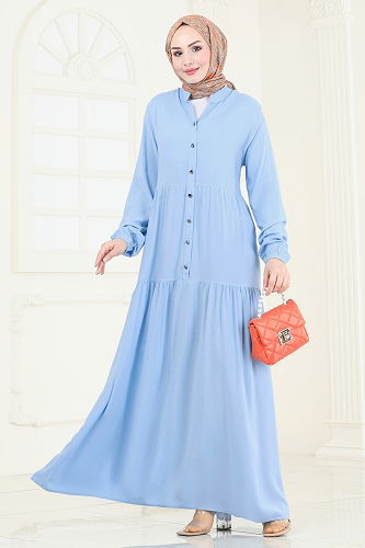 moda selvim Dress 4091ZNN863 Baby Blue - Thumbnail