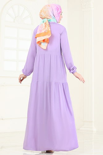 moda selvim Dress 4091ZNN863 Lilac - Thumbnail