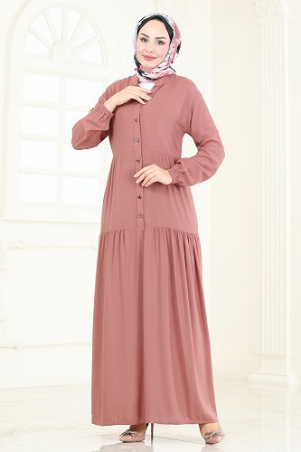 moda selvim الفستان وردي 4091ZNN863 - Thumbnail