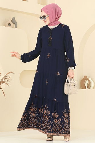 moda selvim Dress 4095ZNNK1102 Navy Blue - Thumbnail