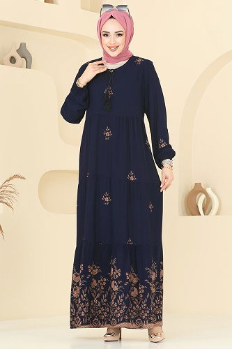 moda selvim Dress 4095ZNNK1102 Navy Blue - Thumbnail