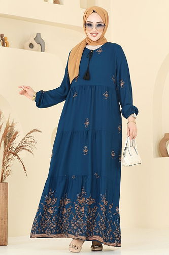 moda selvim Dress 4095ZNNK1102 Petroleum - Thumbnail