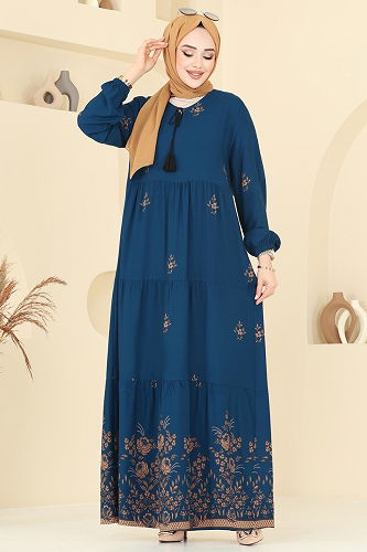 moda selvim Dress 4095ZNNK1102 Petroleum - Thumbnail