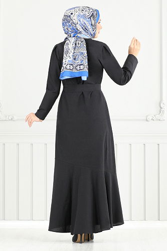 moda selvim الفستان أسود 4096PM1063-M - Thumbnail