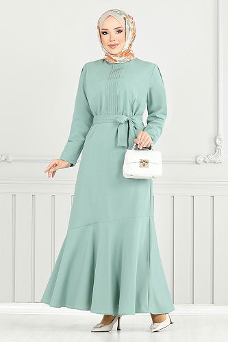 moda selvim الفستان أخضر باهت 4096PM1063-M - Thumbnail