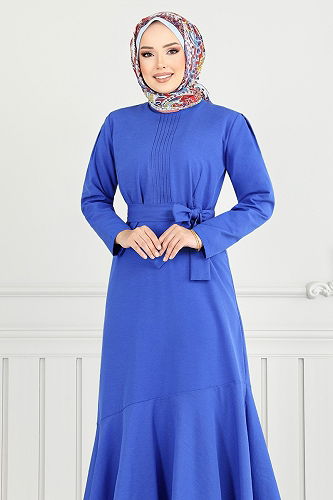 moda selvim الفستان نيلي 4096PM1063-M - Thumbnail