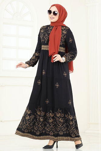 moda selvim الفستان أسود 4096ZNNK1102 - Thumbnail