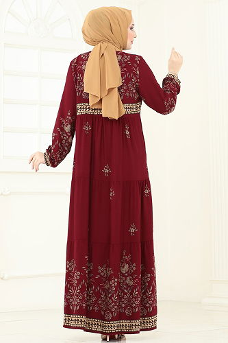 moda selvim Dress 4096ZNNK1102 Burgundy - Thumbnail