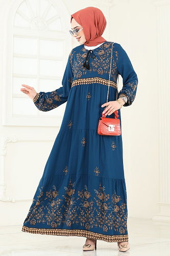 moda selvim الفستان بترولي 4096ZNNK1102 - Thumbnail