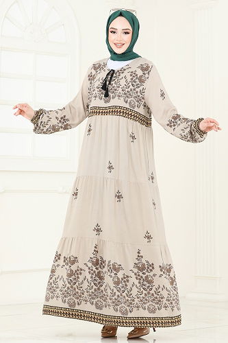 moda selvim الفستان بيج 4096ZNNK1102 - Thumbnail