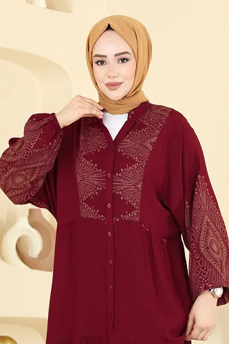 moda selvim الفستان خمري 4097ZNNK1102 - Thumbnail