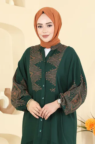 moda selvim Dress 4097ZNNK1102 Emerald - Thumbnail