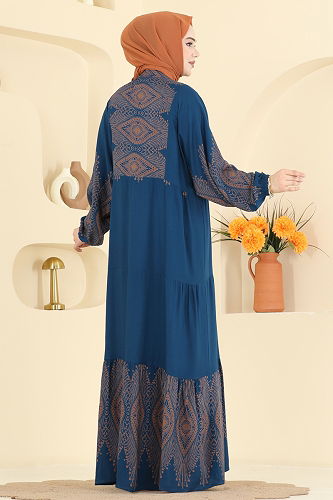 moda selvim Dress 4097ZNNK1102 Petroleum - Thumbnail
