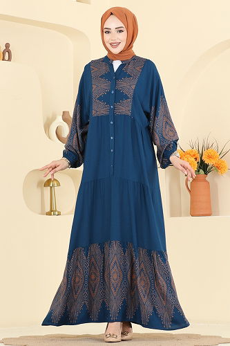 moda selvim الفستان بترولي 4097ZNNK1102 - Thumbnail