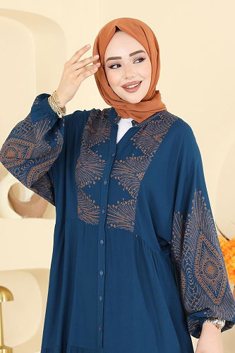 moda selvim الفستان بترولي 4097ZNNK1102 - Thumbnail