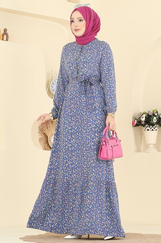 moda selvim الفستان ازرق 4098ZNNK1102 - Thumbnail