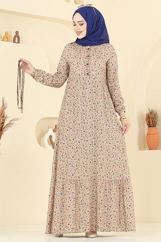 moda selvim الفستان بيج 4098ZNNK1102 - Thumbnail