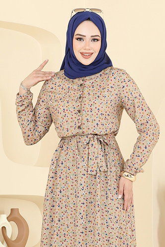 moda selvim الفستان بيج 4098ZNNK1102 - Thumbnail