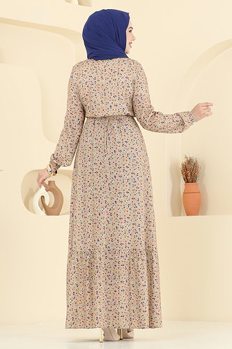 moda selvim الفستان بيج 4098ZNNK1102 - Thumbnail