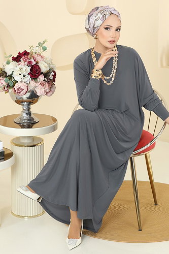 moda selvim Dress 4099ZNNK1102 Anthracite - Thumbnail