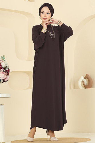 moda selvim الفستان بني 4099ZNNK1102 - Thumbnail