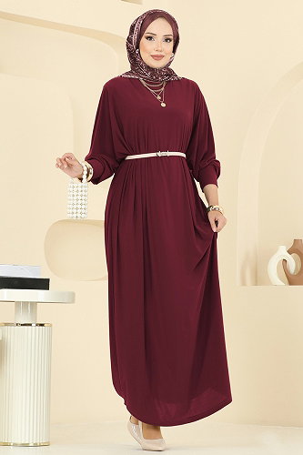 moda selvim Dress 4099ZNNK1102 Burgundy - Thumbnail