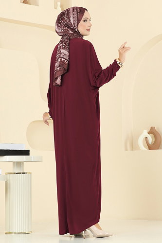 moda selvim الفستان خمري 4099ZNNK1102 - Thumbnail