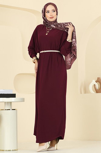 moda selvim الفستان خمري غامق 4099ZNNK1102 - Thumbnail