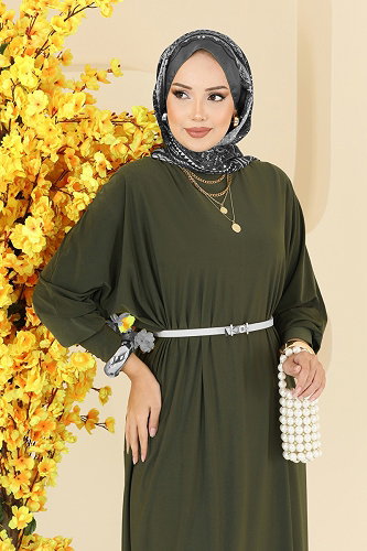 moda selvim Dress 4099ZNNK1102 Dark Khaki - Thumbnail