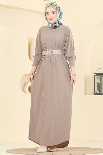 moda selvim الفستان بيج غامق 4099ZNNK1102 - Thumbnail