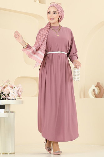 moda selvim الفستان وردي فاتح 4099ZNNK1102 - Thumbnail