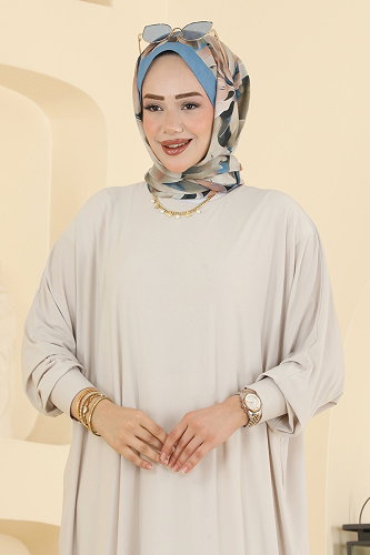 moda selvim الفستان بيج 4099ZNNK1102 - Thumbnail