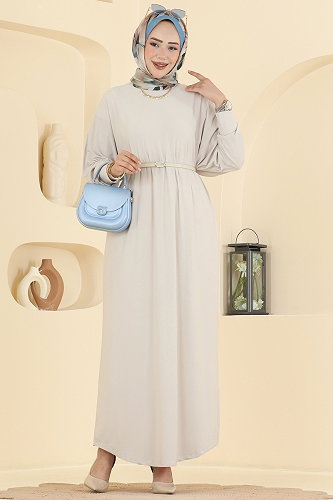 moda selvim الفستان بيج 4099ZNNK1102 - Thumbnail