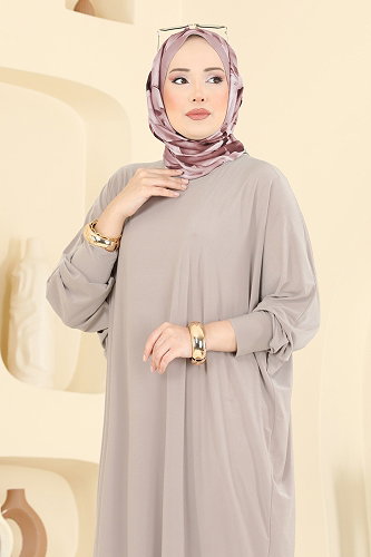 moda selvim الفستان بيج 4099ZNNK1102 - Thumbnail