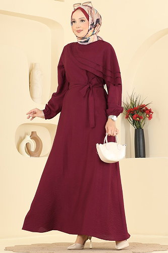 moda selvim Dress 409ASN888 Burgundy - Thumbnail