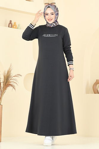 moda selvim الفستان رمادي غامق 4108PM271 - Thumbnail