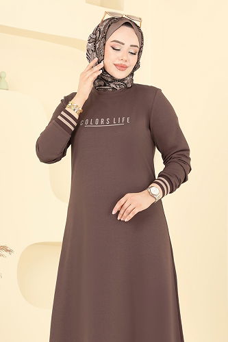 moda selvim الفستان بني 4108PM271 - Thumbnail