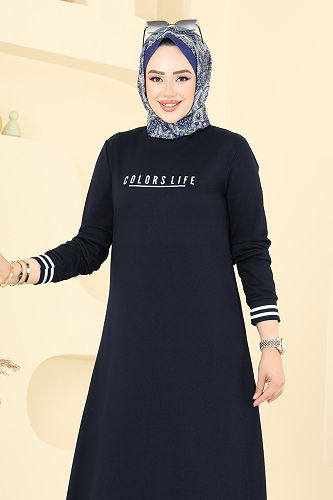 moda selvim Dress 4108PM271 Dark Navy Blue - Thumbnail