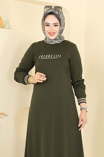 moda selvim Dress 4108PM271 Khaki - Thumbnail