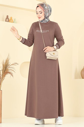 moda selvim الفستان بني فاتح 4108PM271 - Thumbnail