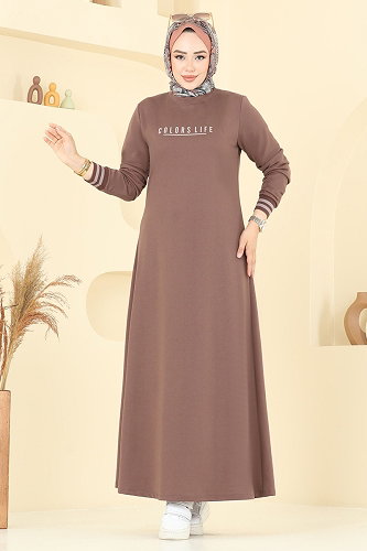 moda selvim الفستان بني فاتح 4108PM271 - Thumbnail