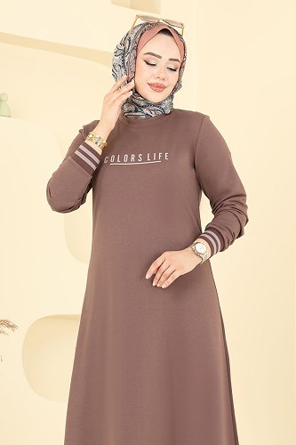 moda selvim الفستان بني فاتح 4108PM271 - Thumbnail
