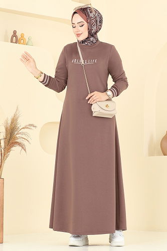 moda selvim الفستان بيج وردي 4108PM271 - Thumbnail