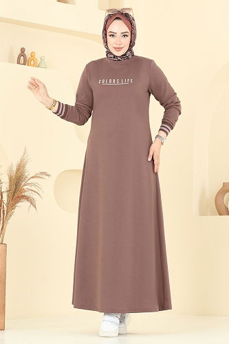 moda selvim الفستان بيج وردي 4108PM271 - Thumbnail