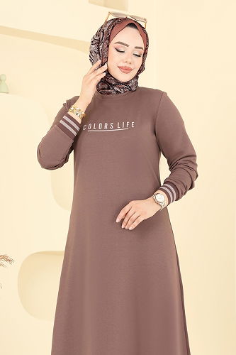 moda selvim الفستان بيج وردي 4108PM271 - Thumbnail