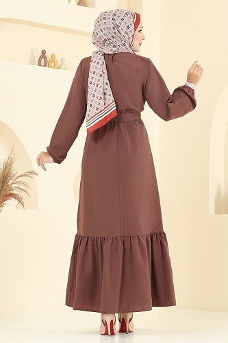 moda selvim الفستان بني 4110PM271 - Thumbnail
