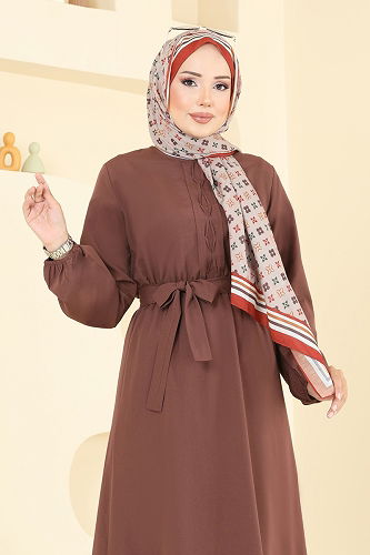 moda selvim الفستان بني 4110PM271 - Thumbnail