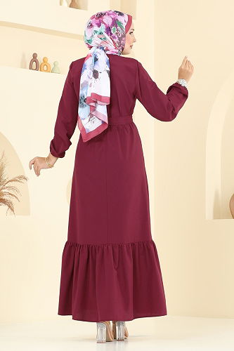 moda selvim Dress 4110PM271 Burgundy - Thumbnail