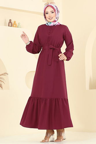 moda selvim Dress 4110PM271 Burgundy - Thumbnail