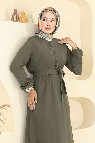 moda selvim Dress 4110PM271 Khaki - Thumbnail